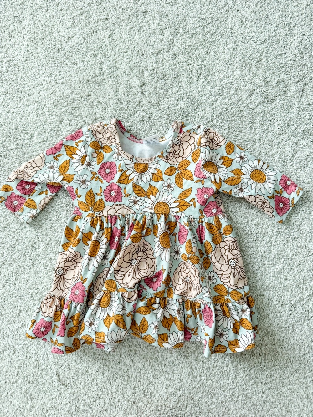 Floral Ruffle 3/4 Sleeve Kids Peplum